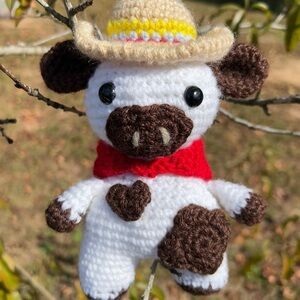 Crochet Cow Plush with Hat and Scarf